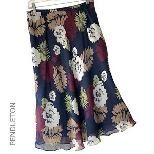 PENDLETON | NWOT FLORAL MIDI SKIRT TAHITIAN GARDEN NAVY &. BURGUNDY CHIFFON | 6
